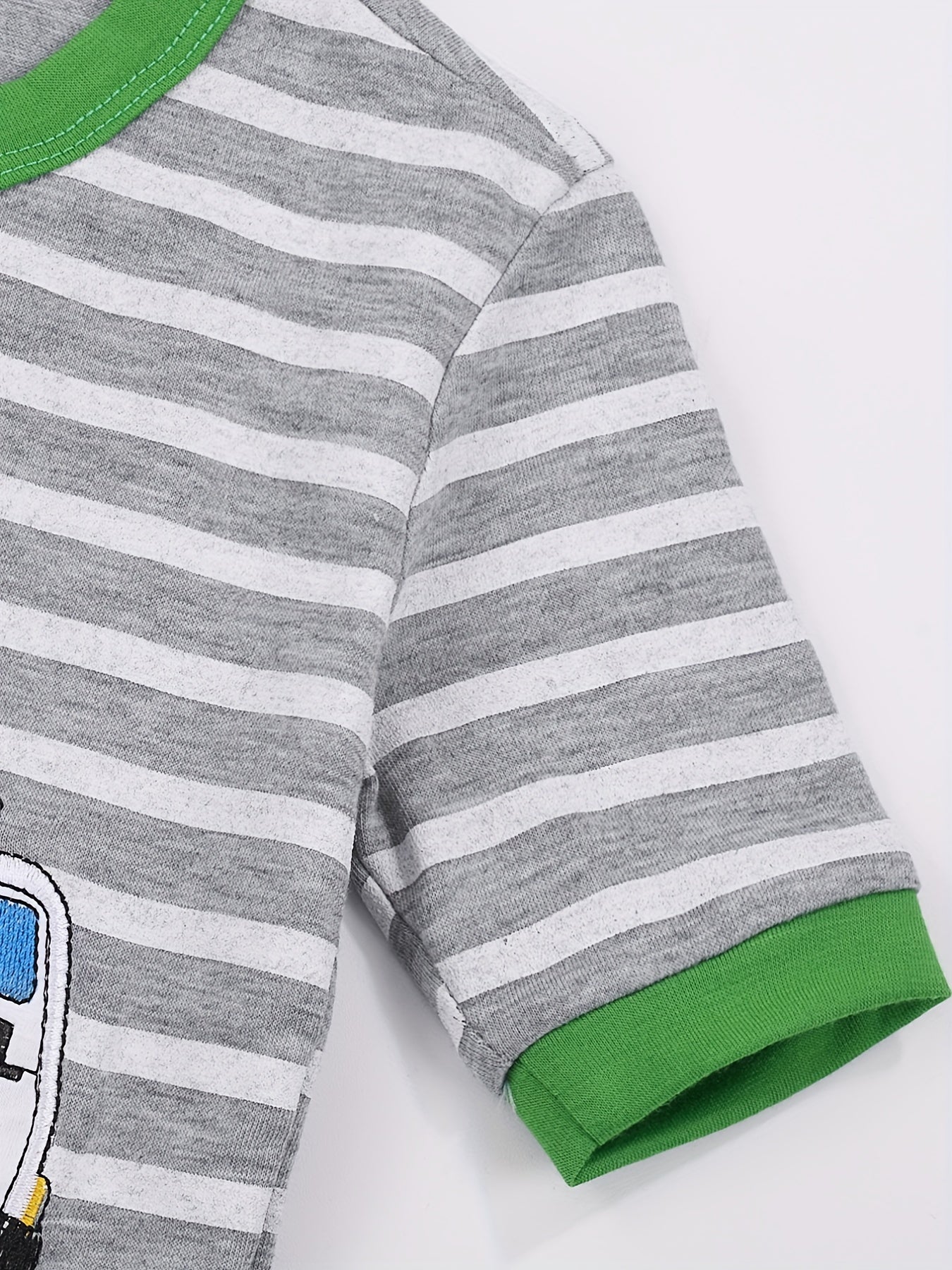 Boys Garbage Truck Print Striped Pajamas Set