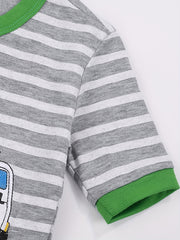 Boys Garbage Truck Print Striped Pajamas Set