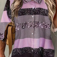 Colorblock Button Up Long Sleeve Blouse