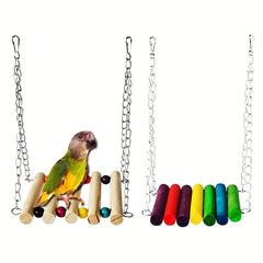 Pet Wooden Ladder Climbing Swing for Parrots Fun Hammock Toy