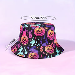 Y2K Halloween Bucket Hat Anime Print Reversible Basin Hat