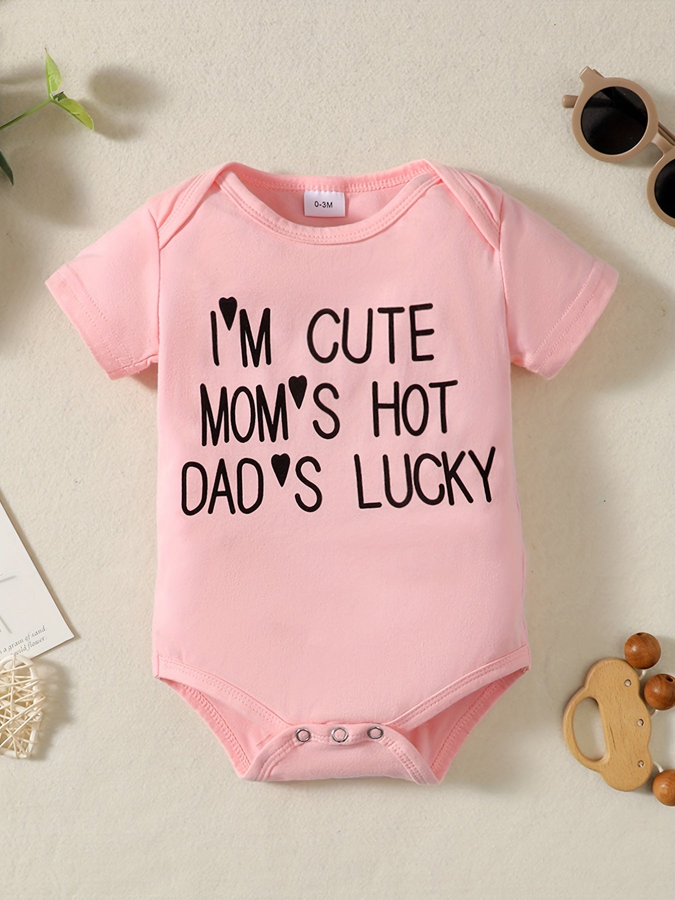 Mom's Hot Daddy's Lucky Letter Printed Cotton Baby Stylish Short Sleeve Romper