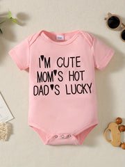 Mom's Hot Daddy's Lucky Letter Printed Cotton Baby Stylish Short Sleeve Romper
