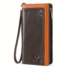HUMERPAUL Large Capacity RFID Blocking Leather Wallet Brown Orange Accents