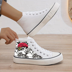 Cat Print Plush Lined Chunky Canvas Sneakers