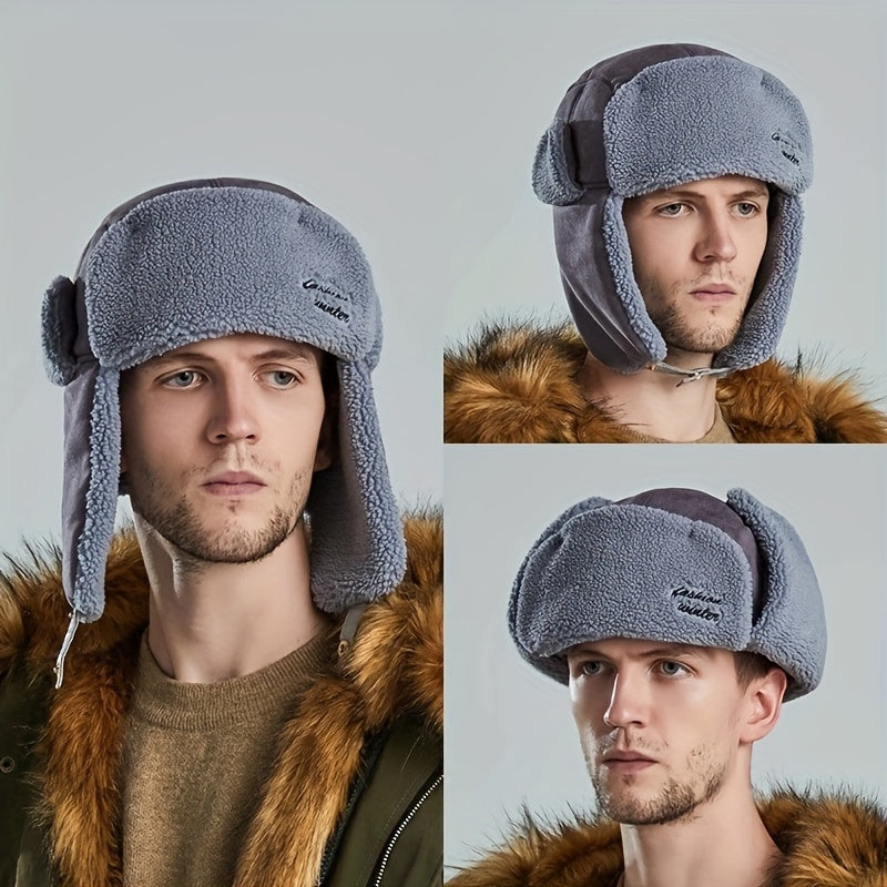 Winter Lamb Fleece Trapper Hat Skiing Windproof Warm Hat