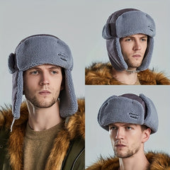 Winter Lamb Fleece Trapper Hat Skiing Windproof Warm Hat