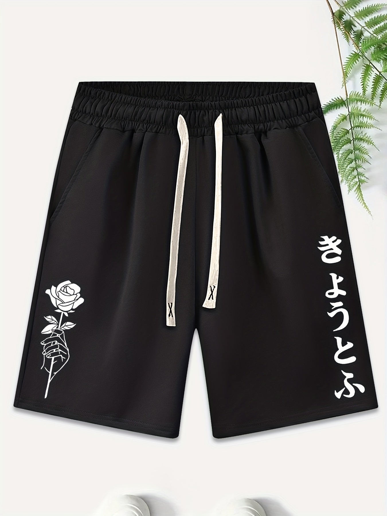 Men's Purple Rose Graphic Drawstring Waist Shorts