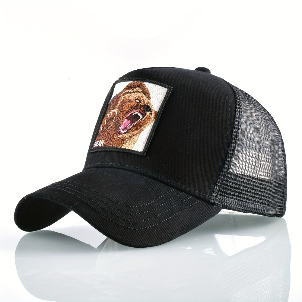 Animal Bear Embroidery Baseball Cap Sunshade Hip hop Cap Breathable Summer Truck