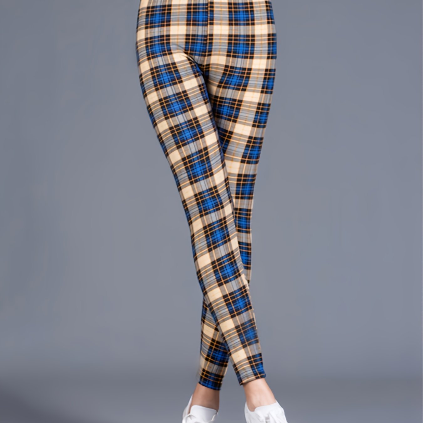 Sexy Plaid Slim Leggings High Waist Elastic Bottoms