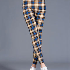 Sexy Plaid Slim Leggings High Waist Elastic Bottoms