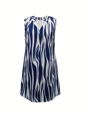 Abstract Ripple Print Dress Sleeveless V Neck Casual