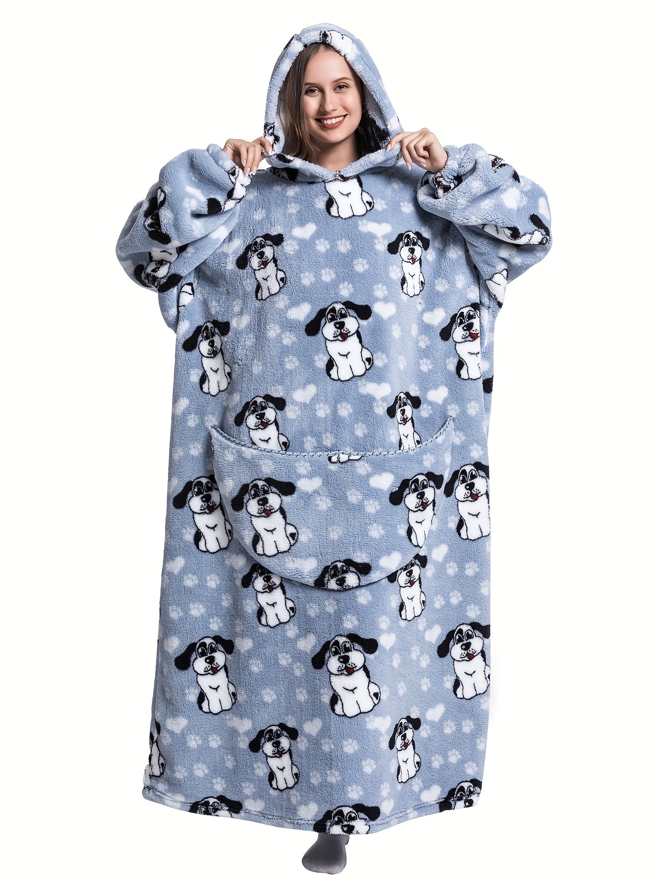 Puppy Pattern Sherpa Fleece Oversized Blanket Hoodie