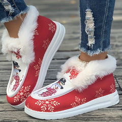 Christmas Snowflake Snowman Plush Furry Boat Shoes