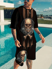 Skull 3d Pattern Mens 2 Piece Outfits Short Sleeve T shirt And Shorts Set