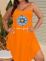 Sexy Nightdress Women's Plus Floral & Slogan Print Round Neck