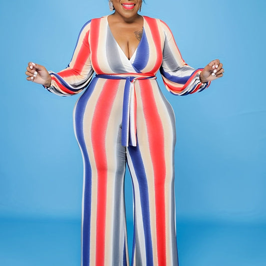 Rainbow Print V Neck Long Sleeve Jumpsuit