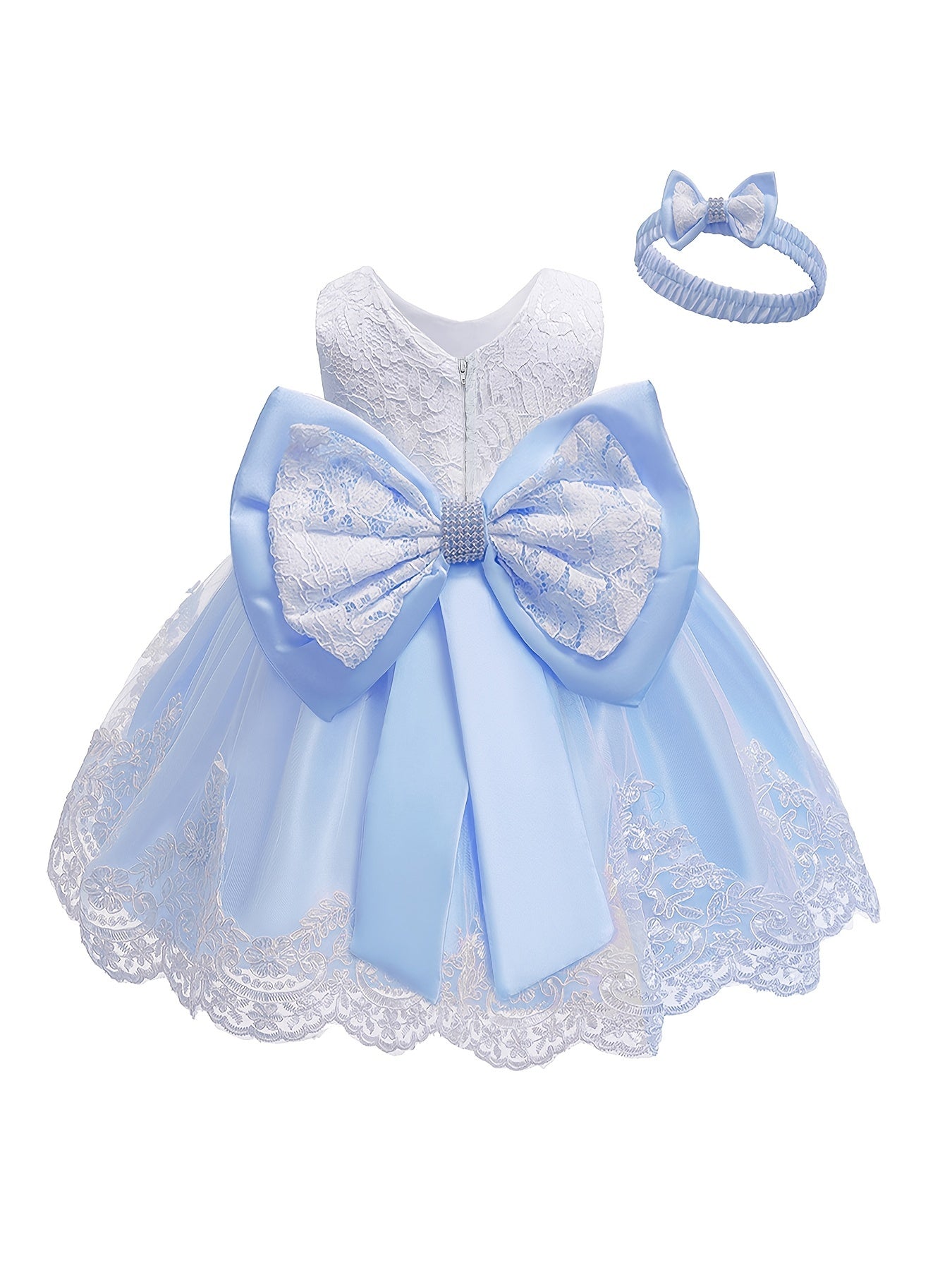 Baby Girls Lace Mesh Bowknot Sleeveless Princess Dress