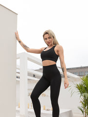 U Neck Sports Bra & High Waist Leggings Set - Fitness Workout Gym Activewear
