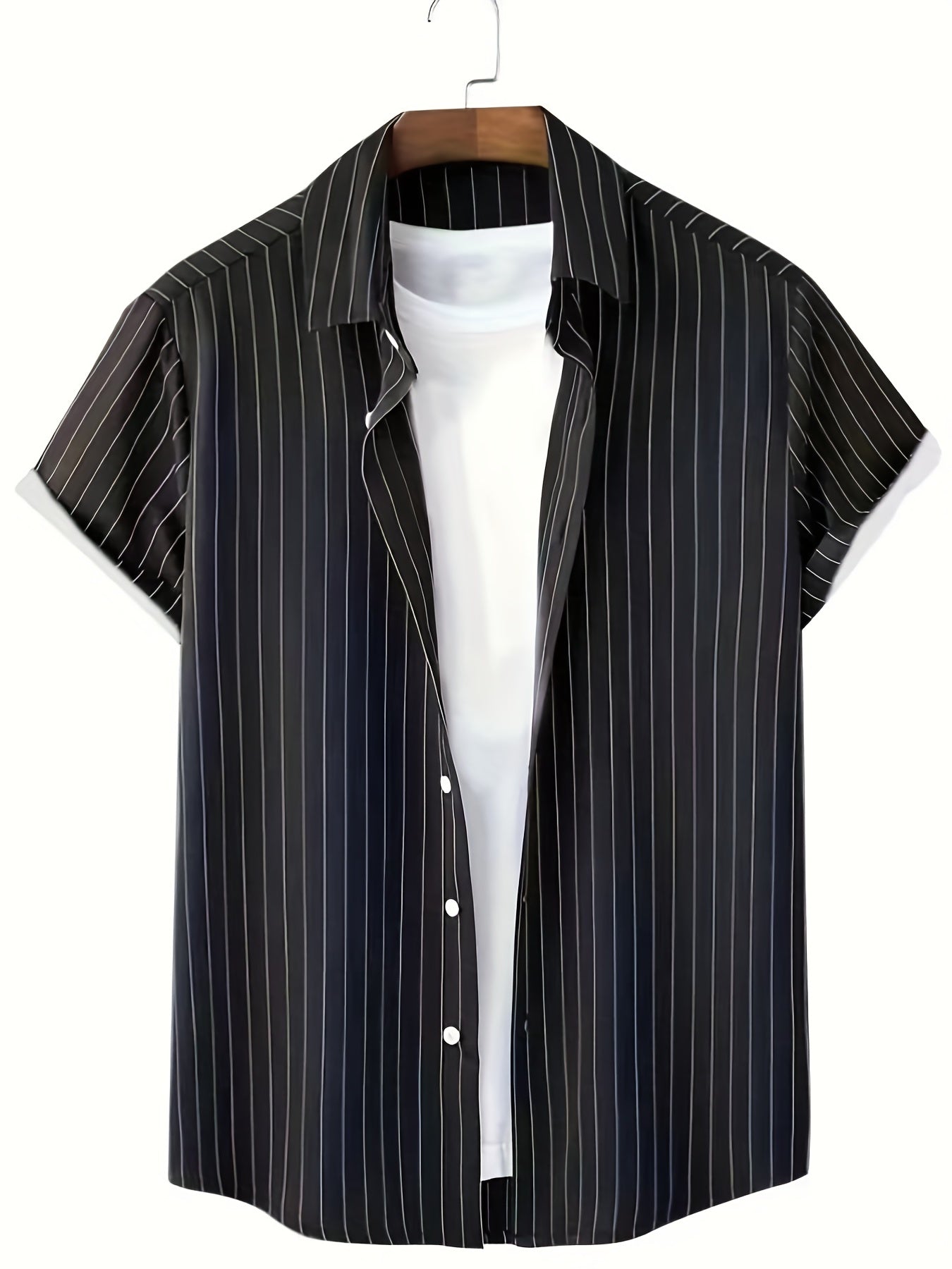 Men's Casual Stripe Button Up Short Sleeve Shirt for Summer
