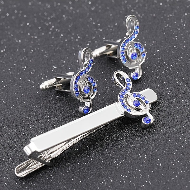 Purple Crystal Cufflinks & Tie Clip Set