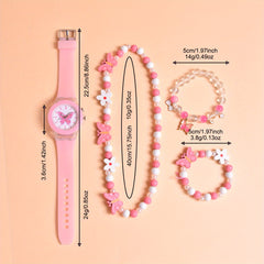 4pcs Butterfly Watch Set + Beaded Bracelet Accessory