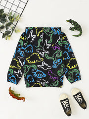Boys Dinosaur Print Windbreaker Hooded Jacket Long Sleeve Zip Up