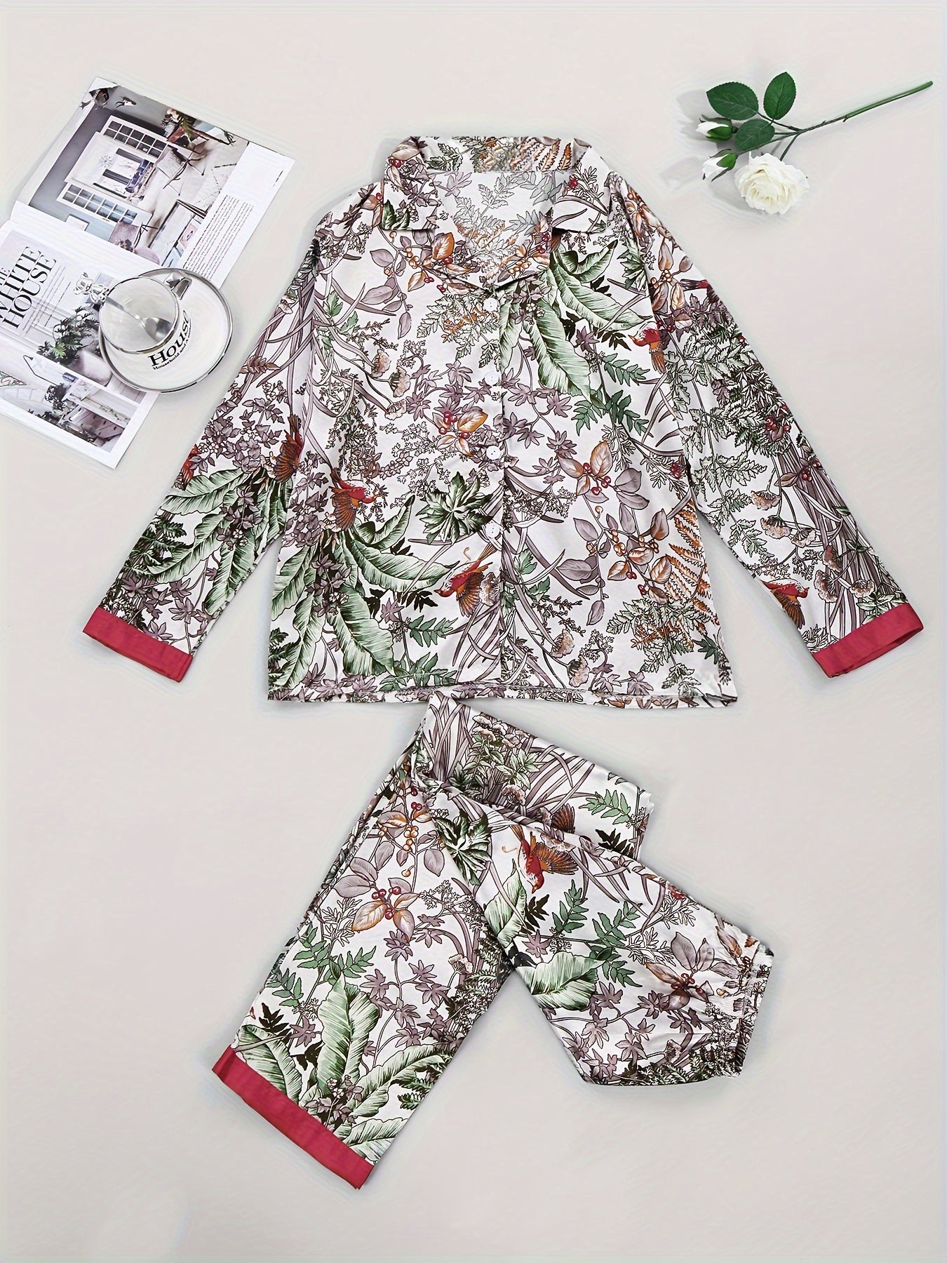 Floral Pajama Set Long Sleeve Top & Pants