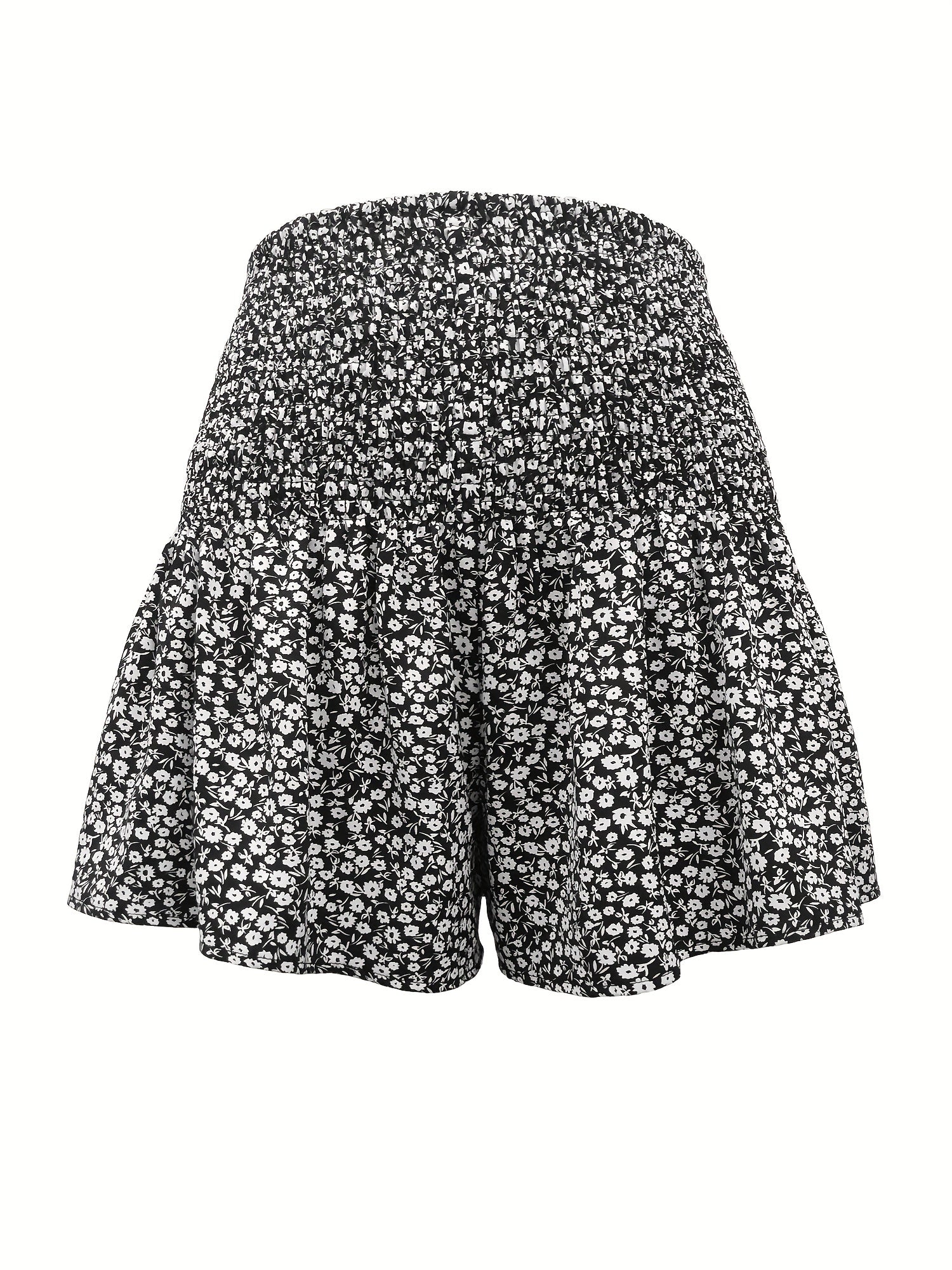 Floral Print Vacation Shorts Shirred Waist Summer Women's Clothing