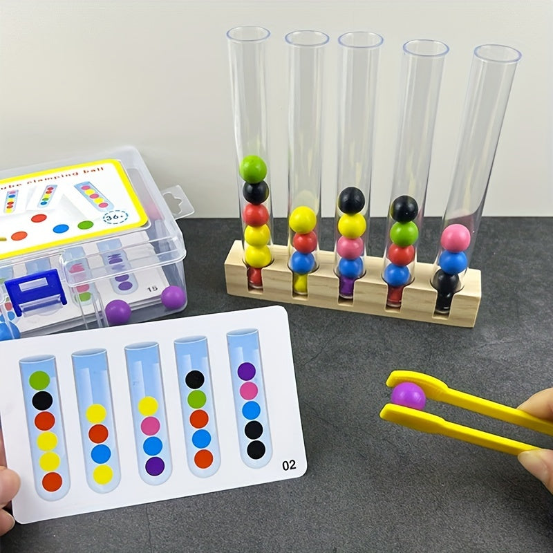 Colorful Wooden Bead Sorting Tubes Set