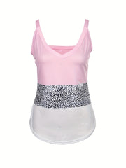 Leopard Print Cami Top V Neck Spaghetti Strap Summer Casual