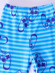 Boys Gamepad Print T-shirt & Striped Trousers Set