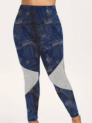 Denim Print Button Decor Top & Leggings Set