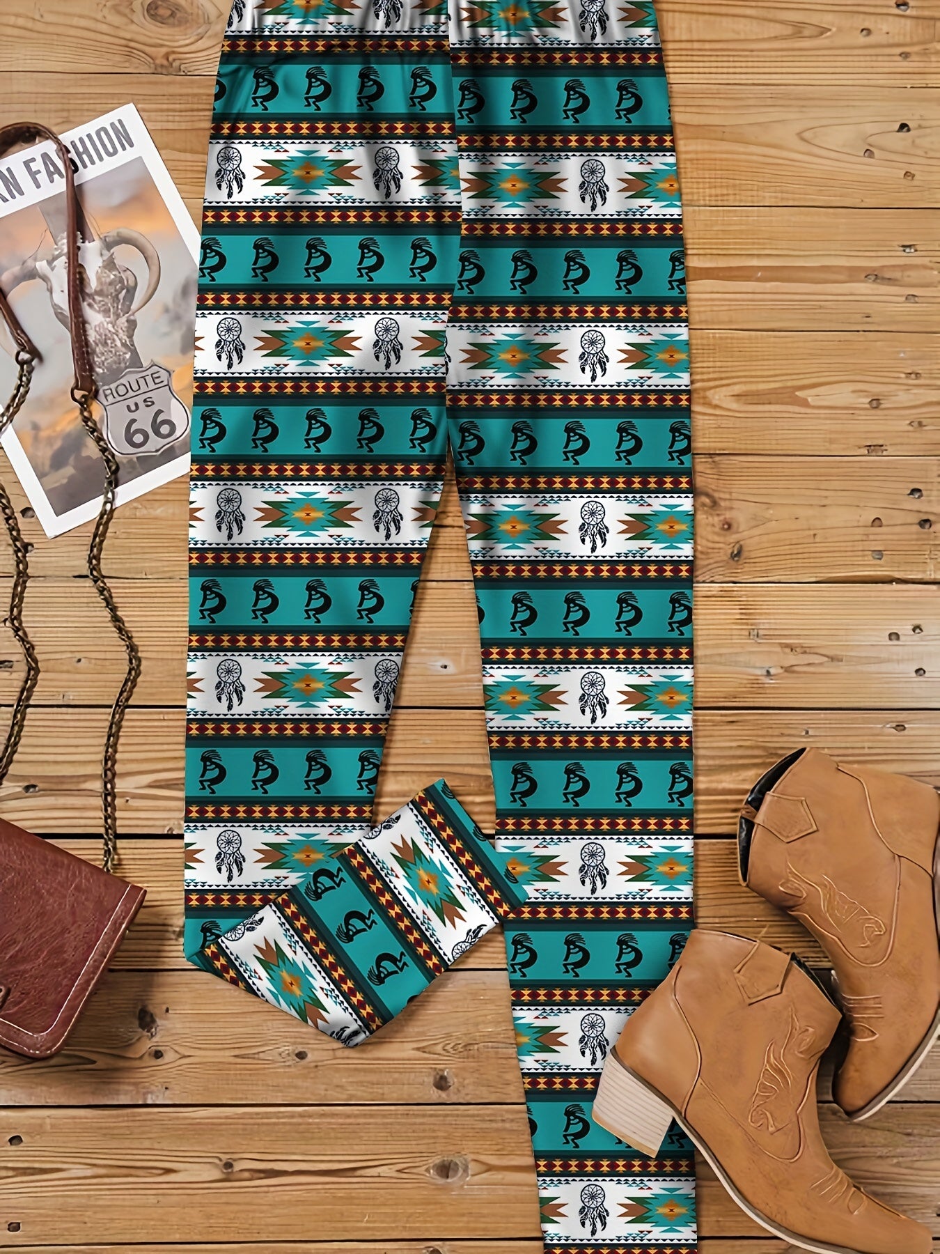 Boho Leggings Plus Size Colorblock Print Stretch Leggings