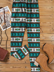 Boho Leggings Plus Size Colorblock Print Stretch Leggings