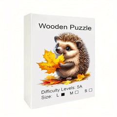 Hedgehog & Maple Leaves Wooden Puzzle Unique Shape