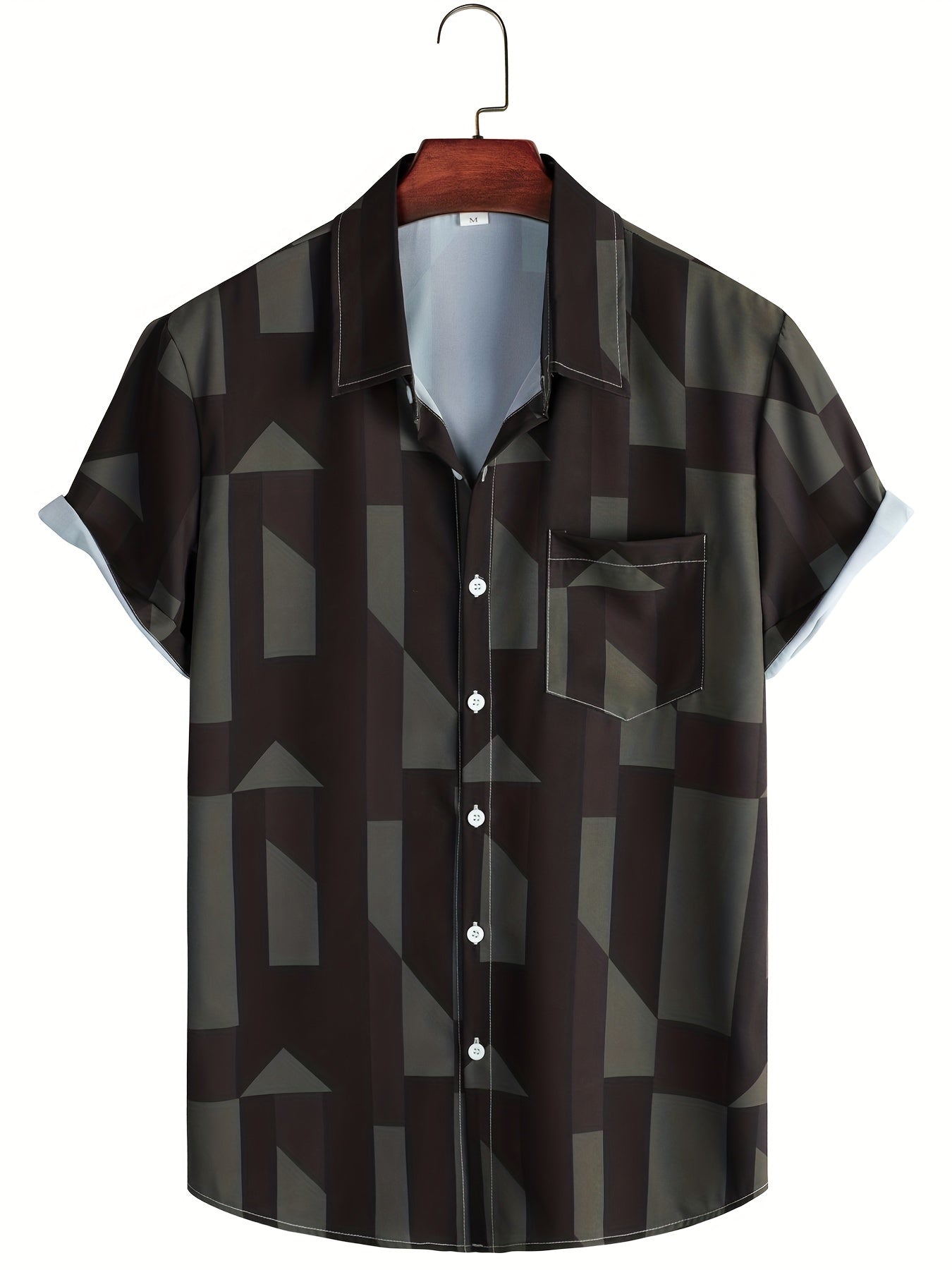 Men's Casual Square Pattern Short Sleeve T-shirt for Summer