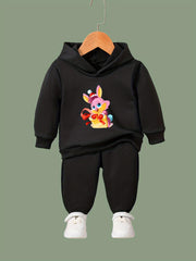 Girls 2pc Rabbit Pattern Hooded Sweatshirt and Sweatpants Set