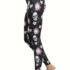 Women's Skull & Flower Leggings for Yoga & Fitness