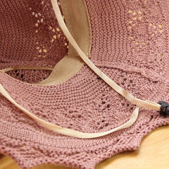 Ruffles Knitted Bucket Hat Flower Decor Foldable Travel Beach Hat