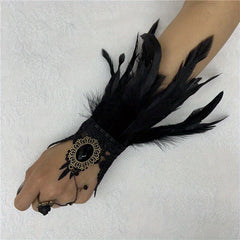 Women's Lace Gloves With Faux Feather for Wedding Prom Party