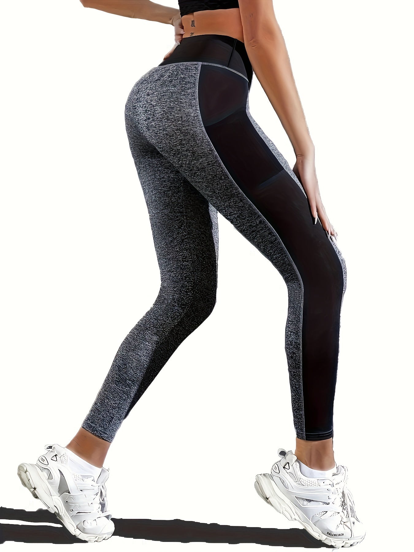 High Waist Skinny Yoga Pants with Mesh Stitching
