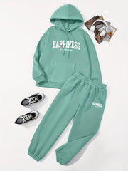 Women's Plus Letter Print Hoodie & Joggers Set