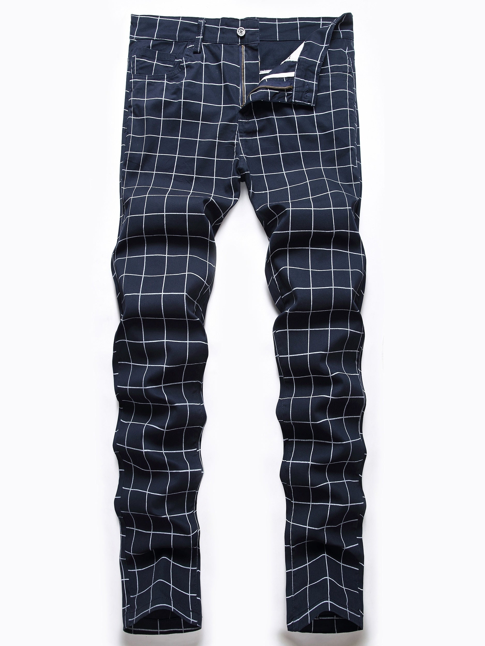 Men s Slim Fit Plaid & Striped Slacks Vintage Style Stretch Dress