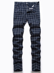 Men s Slim Fit Plaid & Striped Slacks Vintage Style Stretch Dress