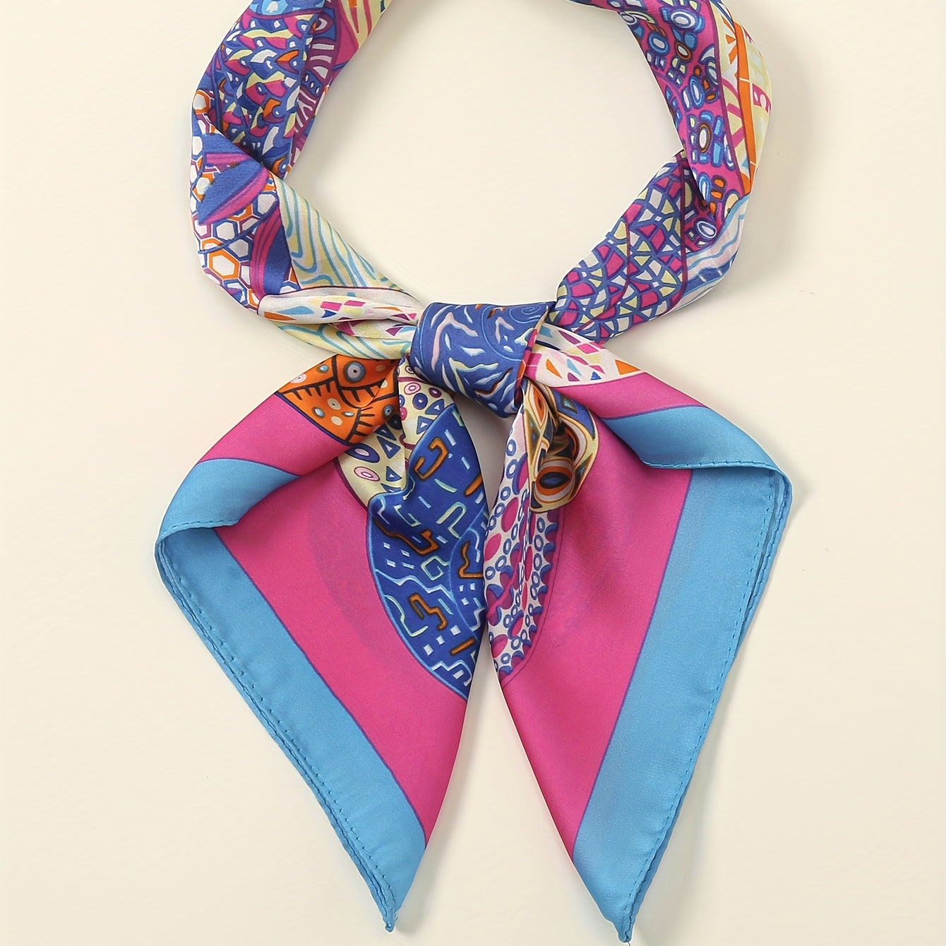 Red Circles Print Bandana Boho Neckerchief Silk Head Wrap Scarf
