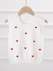 Kids Crew Neck Embroidered Sweater Vest - Various Colors