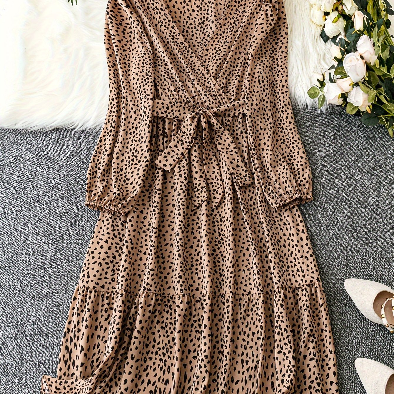 Leopard Print Lantern Sleeve Maxi Dress