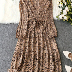 Leopard Print Lantern Sleeve Maxi Dress