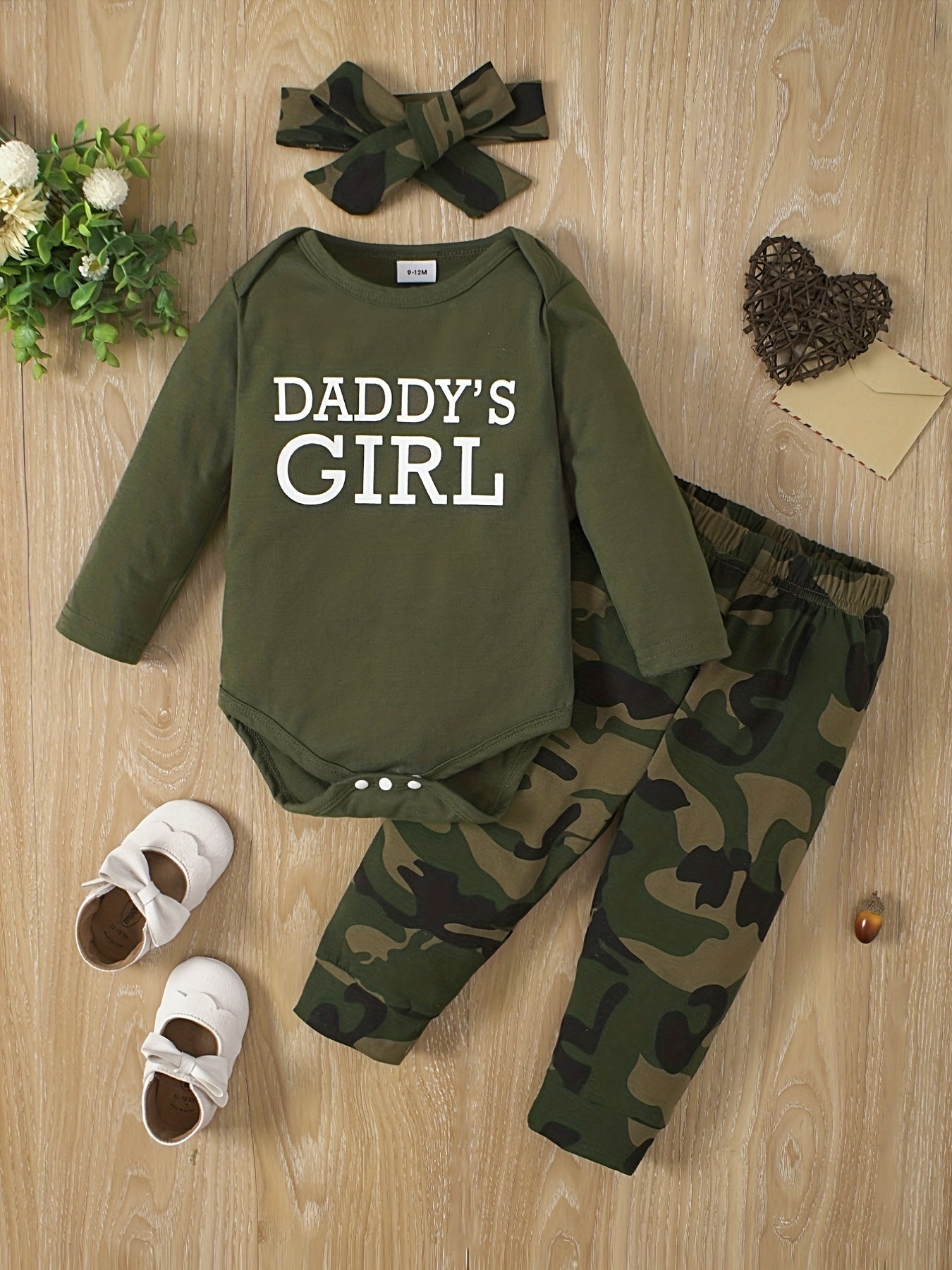 Baby Girls Romper Top & Camouflage Trousers DADDY'SGIRL Print